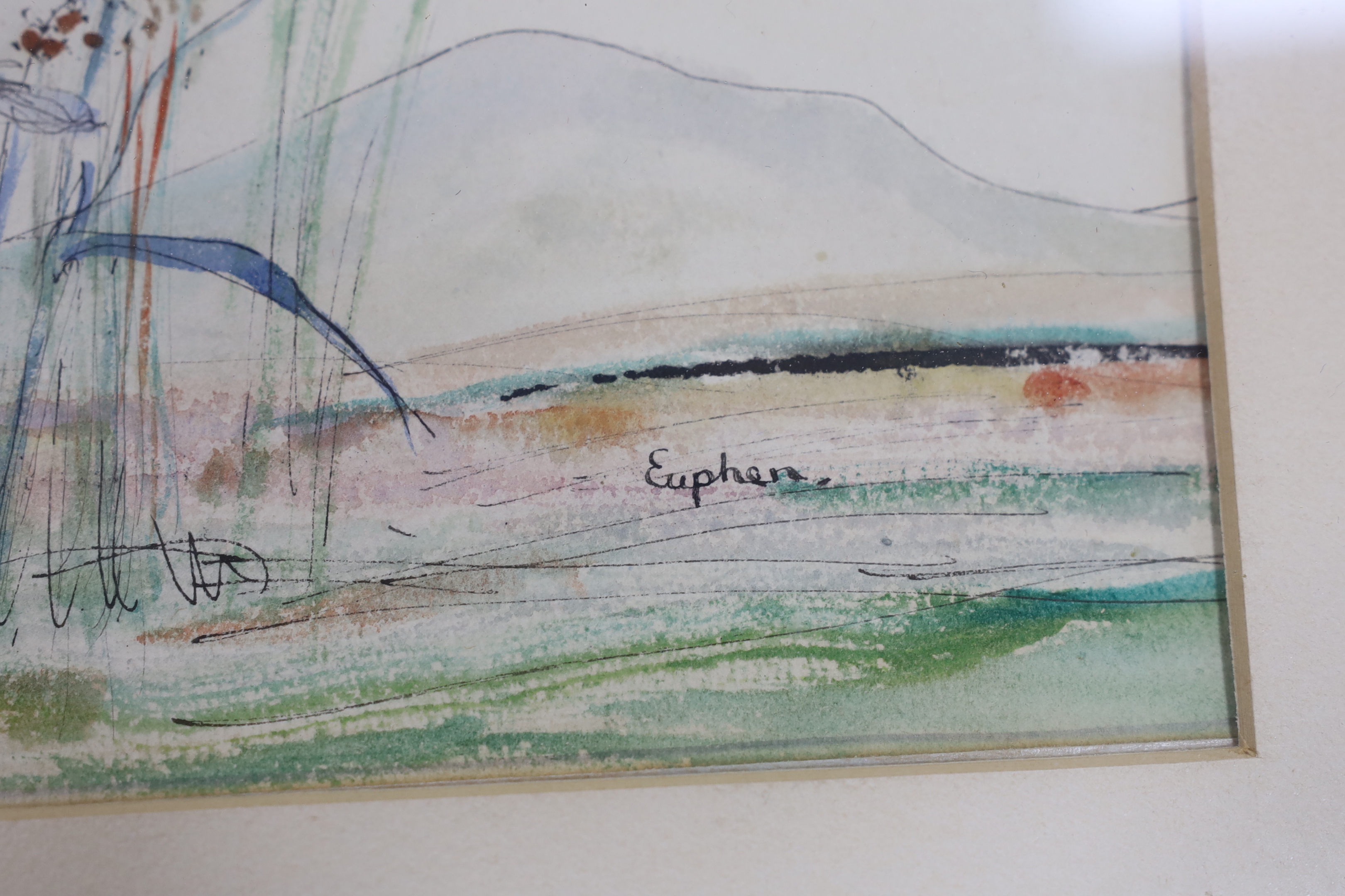 Euphen Alexander (Scottish 1917-2008), watercolour, 'Scottish Thistles and Bluebells', signed together with a watercolour landscape signed John Cooke, 53 x 36cm